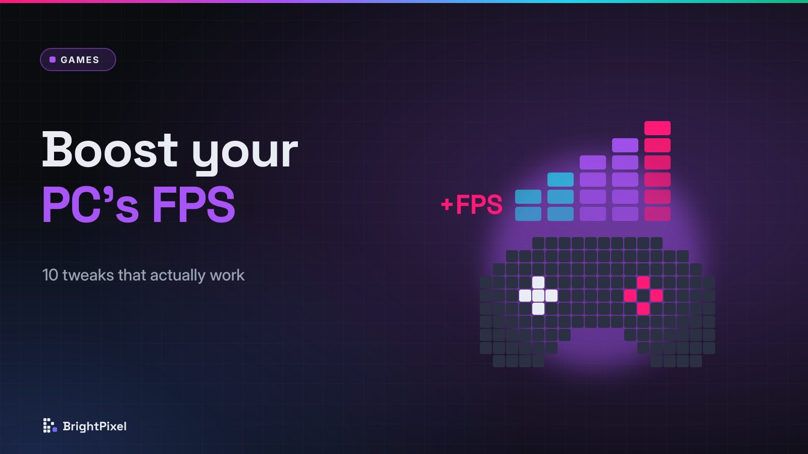 Pixel-art gamepad with rising FPS bars and the title Boost your PC's FPS