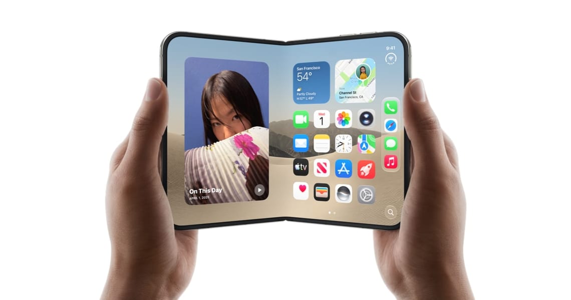Apple iPhone Duo being unfolded in two hands