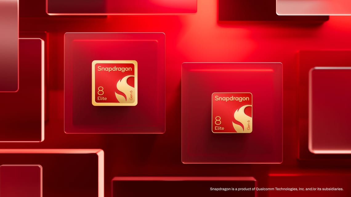Qualcomm Snapdragon 8 Elite Gen 6 family chips on a red background