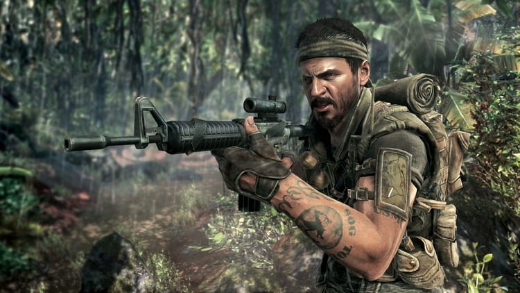 Alex Mason aiming an M16 in the jungle in Call of Duty: Black Ops
