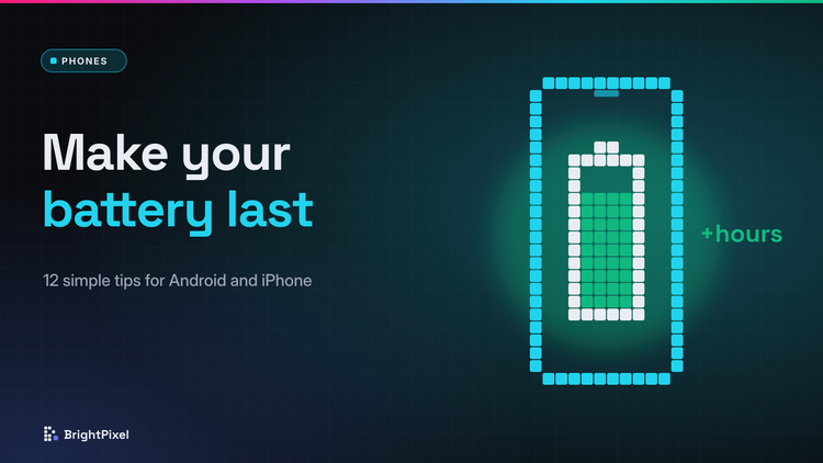 Pixel-art phone with a full green battery and the title Make your battery last