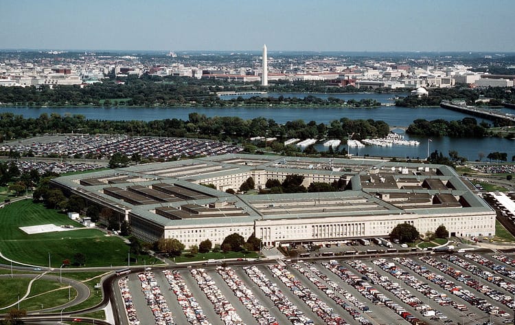 Aerial photo of the Pentagon building in Arlington, Virginia